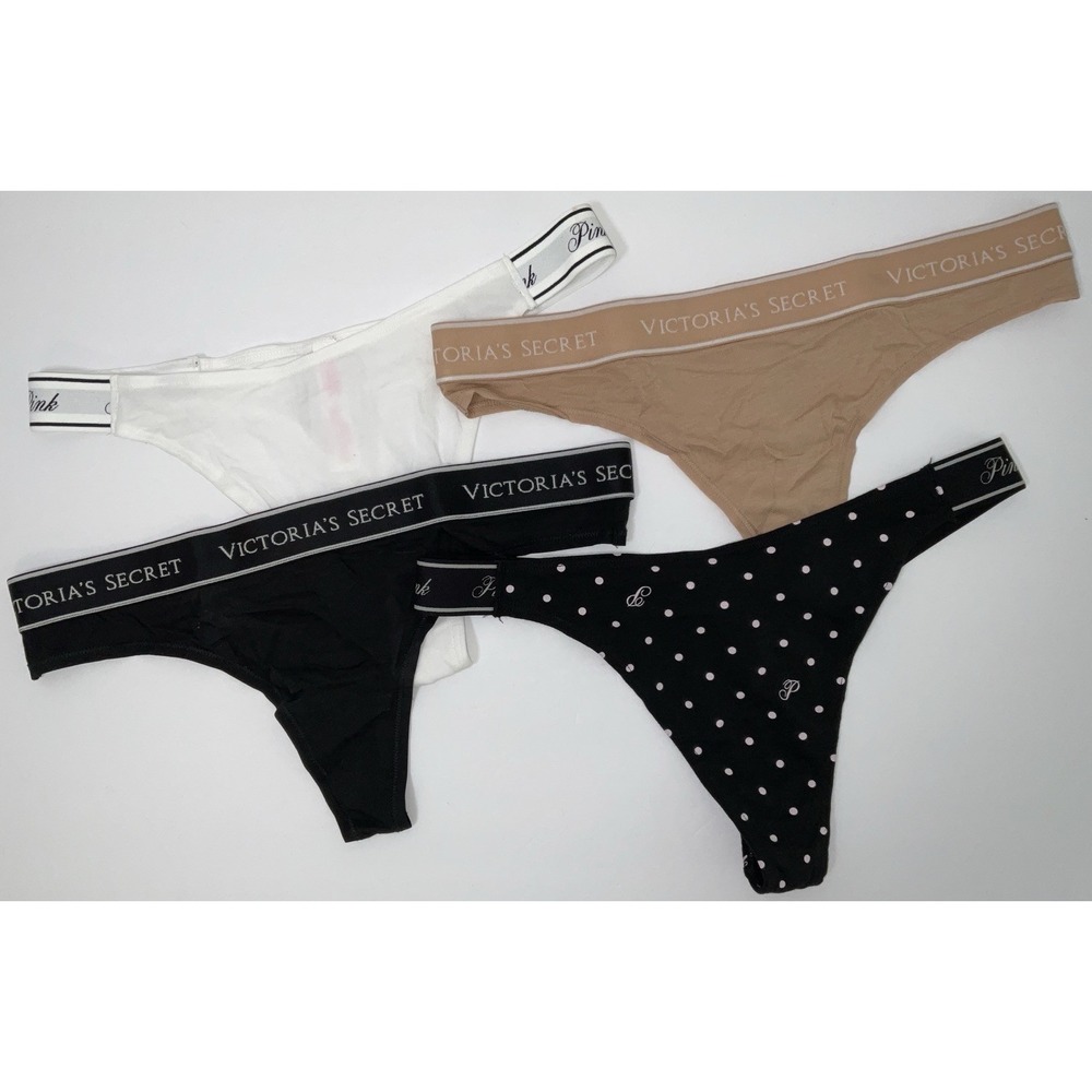 NWT Lot 4 Pairs PINK & Victoria's Secret Thong Cotton String Panties Underwear M